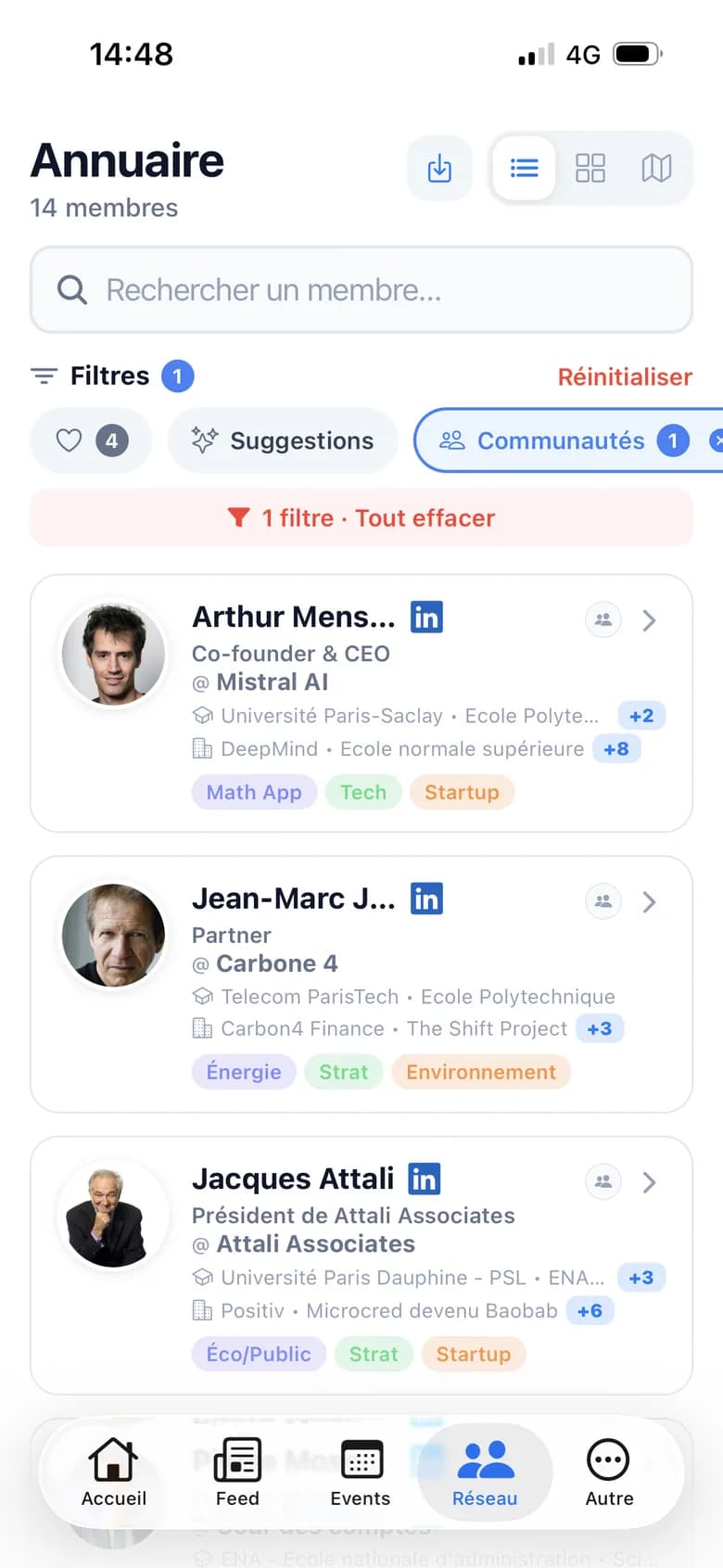 L'annuaire dans l'app : profils, écoles et filtres